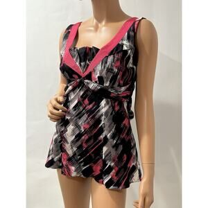 ted baker sleeveless top 100% silk Size 3 Medium Pink/black Belt /bow